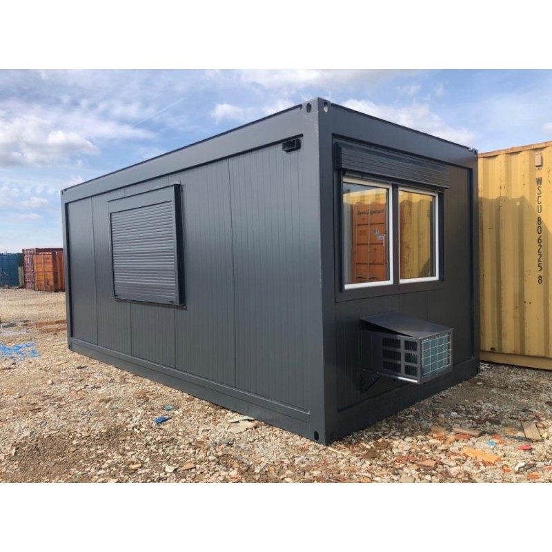 Bürocontainer 3×6 m mit Klimaanlage, grafitfarben, individuell anpassbar, auf Bestellung