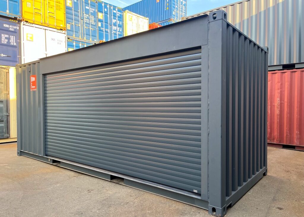 Container Rolltor MINIROL 4460 × 2320 mm – RAL 7016 Anthrazit – Rolltür für Seecontainer mit Notentriegelung
